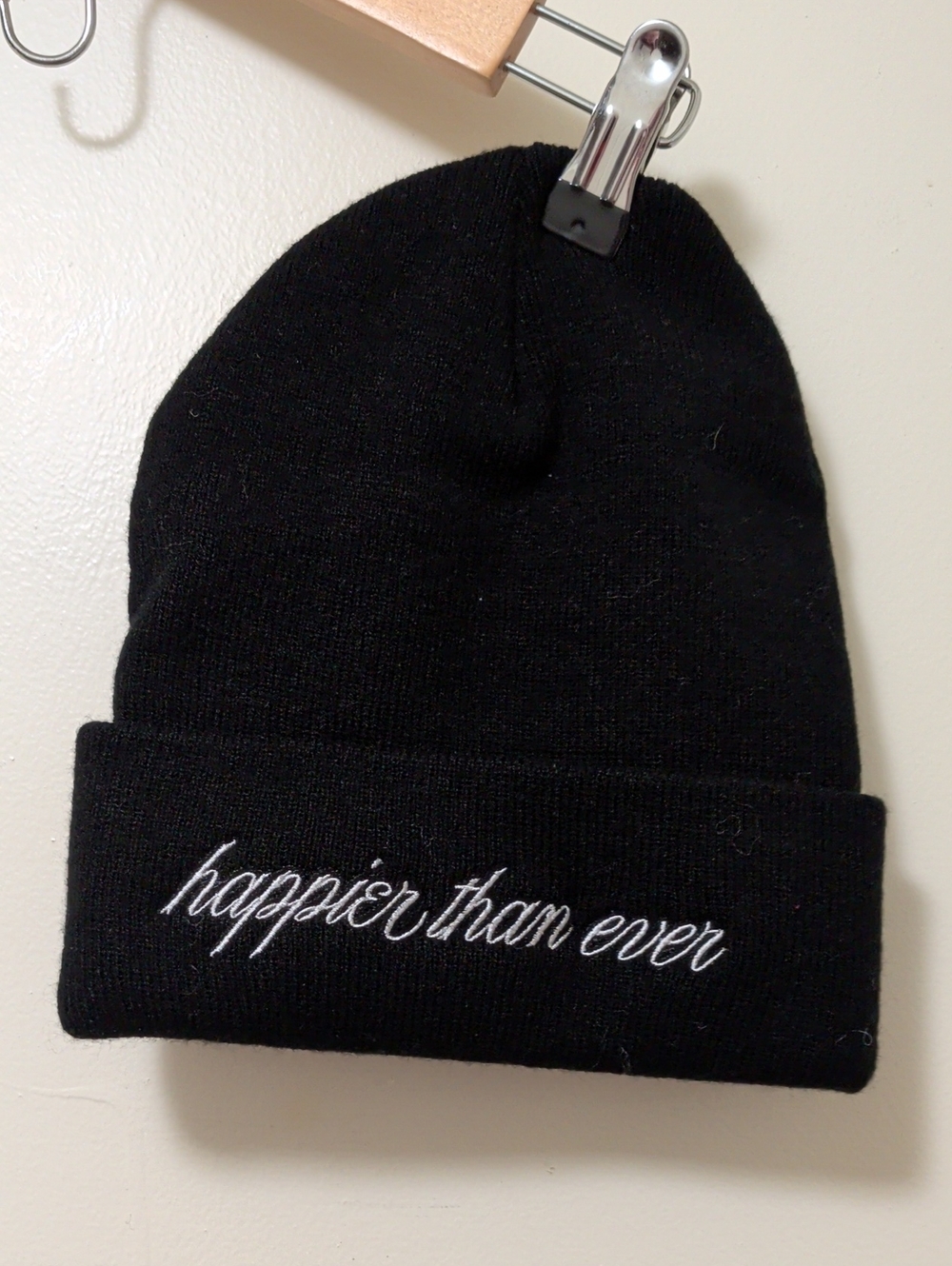 Black Billie Eilish 'happier than ever' Embroidered Beanie Hat